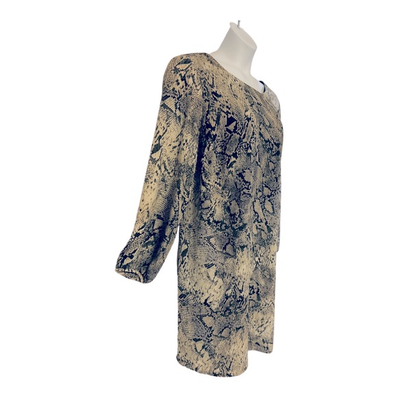 ⭐️DEX Shift Satin Matte Office Casual Dinner Party Snake Print Tan Beige Dress - Picture 3 of 14